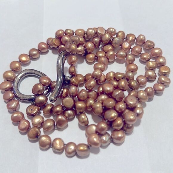 Simon Sebbag Rose Gold and Bronze Stone Bead with Silver Toggle - Picture 3 of 4